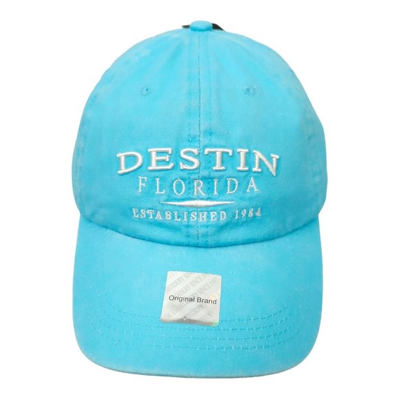 DK Embroidery Destin Florida Light Blue Strapback Cap 50+ UPF Baseball Hat NEW - Picture 1 of 13